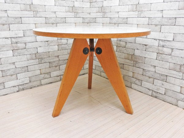 ヴィトラ vitra ゲリドン Gueridon ダイニングテーブル オーク材 × ホワイトメラミン天板 ラウンド Φ95cm 2002年 ジャン・プルーヴェ Jean Prouve 希少 ●