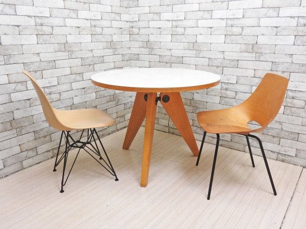 ヴィトラ vitra ゲリドン Gueridon ダイニングテーブル オーク材 × ホワイトメラミン天板 ラウンド Φ95cm 2002年 ジャン・プルーヴェ Jean Prouve 希少 ●