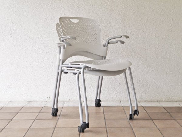 ハーマンミラー Herman miller ケイパーチェア CAPER Chair 成形シート アーム付 メタリックシルバー ジェフ・ウェバー 2脚セット 合計定価￥96,800- A ◇