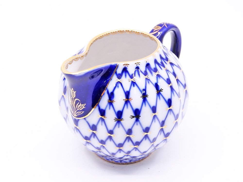 インペリアルポーセリン Imperial Porcelain Manufactory コバルトネット Cobalt Net クリーマー 白磁 ロシア 希少 ●