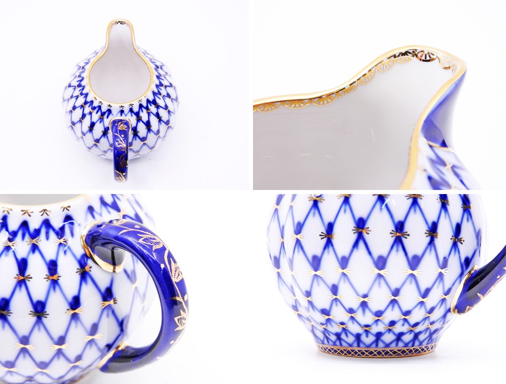 インペリアルポーセリン Imperial Porcelain Manufactory コバルトネット Cobalt Net クリーマー 白磁 ロシア 希少 ●