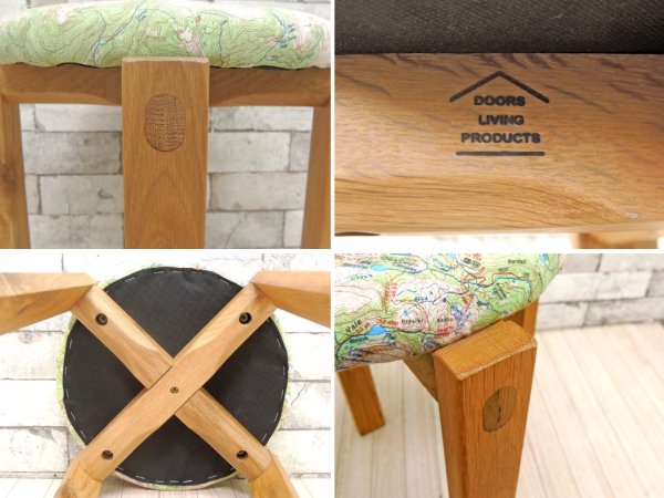 ドアーズリビングプロダクツ DOORS LIVING PRODUCTS ラウンド スツール Round Stool オーク無垢材 UR FURNITURE 取扱 座面張り替え 世界地図 リメイク ●