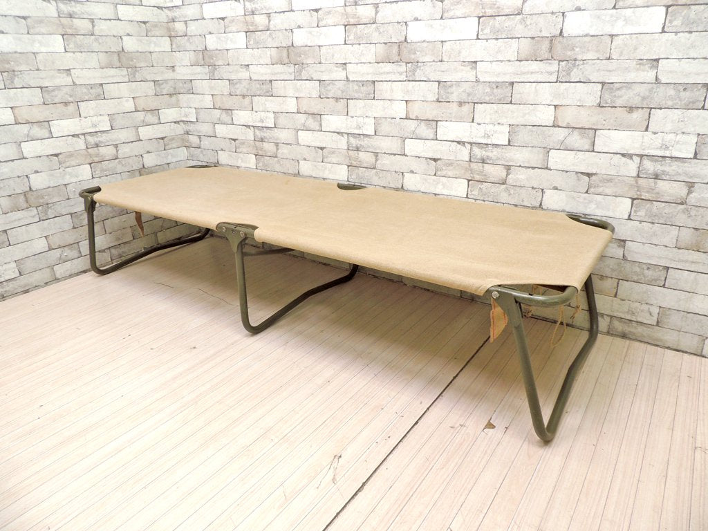 フランス軍 70'sビンテージ 野営コット Field cot Bed 折り畳みベッド キャンバス 麻布 インダストリアル ミリタリー ●