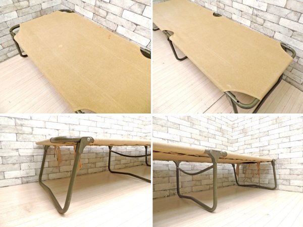 フランス軍 70'sビンテージ 野営コット Field cot Bed 折り畳みベッド キャンバス 麻布 インダストリアル ミリタリー ●