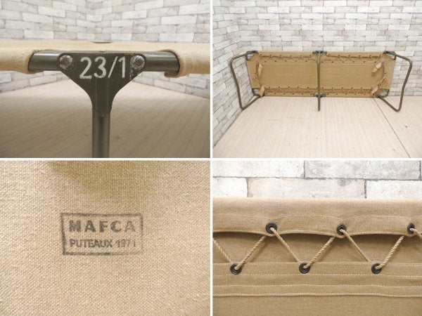 フランス軍 70'sビンテージ 野営コット Field cot Bed 折り畳みベッド キャンバス 麻布 インダストリアル ミリタリー ●