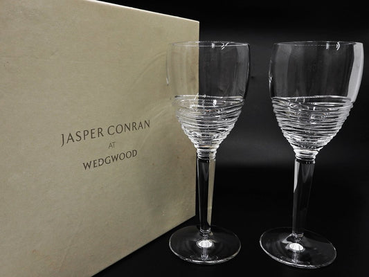 ウェッジウッド WEDGWOOD ジャスパーコンラン JASPER CONRAN クリスタル ワイングラス ペア 元箱付 英国 ●