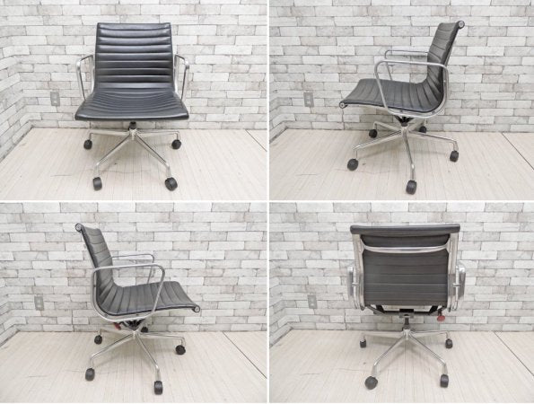 ハーマンミラー Herman Miller アルミナムグループ マネージメントチェア ローバック 本革 5本脚 C&Rイームズ ミッドセンチュリー 定価:\301,400- B ●