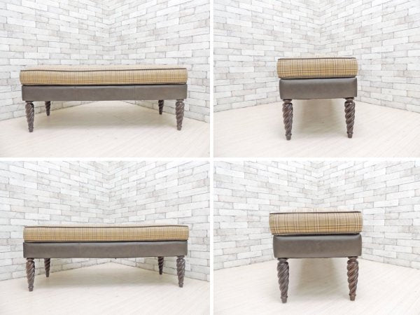 バセットファニチャー Bassett Furniture ツイストレッグ ベンチ ファブリック チェック柄 クラシックスタイル ●