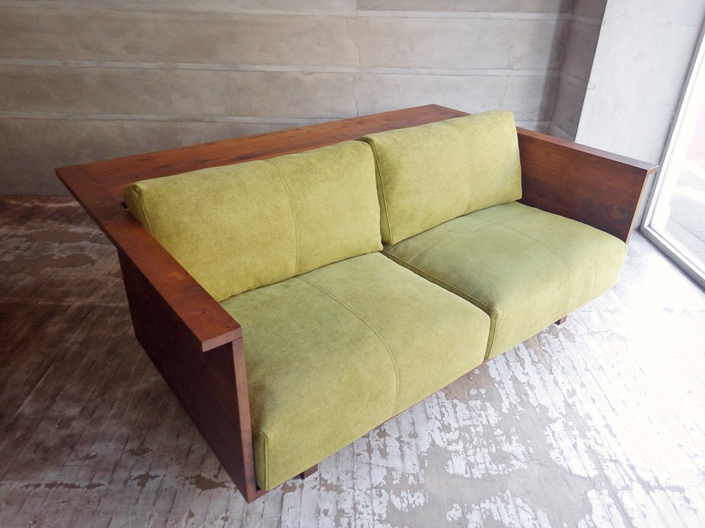 ヒラシマ HIRASHIMA カラメッラ カウンターソファ CARAMELLA Counter Sofa 189 Kaplis water lily ウォールナット無垢材 定価 \462,000- ♪