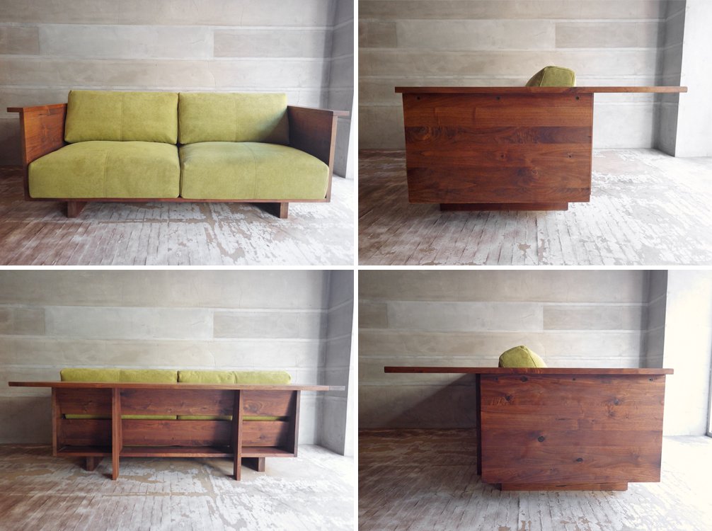 ヒラシマ HIRASHIMA カラメッラ カウンターソファ CARAMELLA Counter Sofa 189 Kaplis water lily ウォールナット無垢材 定価 \462,000- ♪