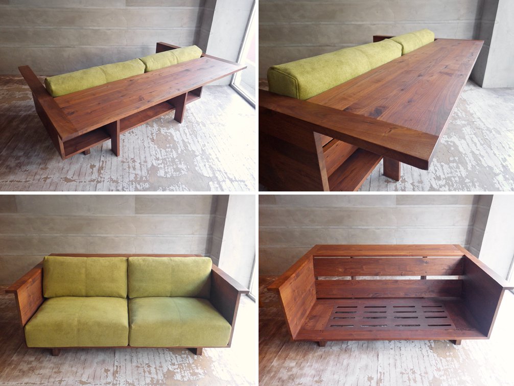 ヒラシマ HIRASHIMA カラメッラ カウンターソファ CARAMELLA Counter Sofa 189 Kaplis water lily ウォールナット無垢材 定価 \462,000- ♪