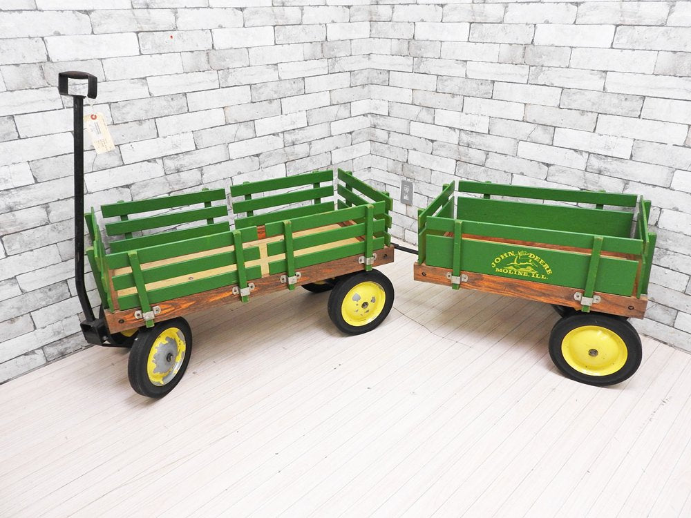 ジョンディア JOHN DEERE 木製カート ステークワゴン Stake Wagon 2連 インダストリアル アクメ取扱 USビンテージ ガーデニング 子供玩具 ●