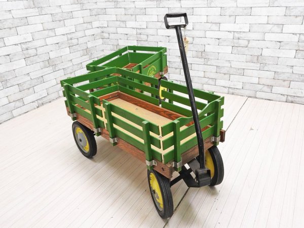 ジョンディア JOHN DEERE 木製カート ステークワゴン Stake Wagon 2連 インダストリアル アクメ取扱 USビンテージ ガーデニング 子供玩具 ●