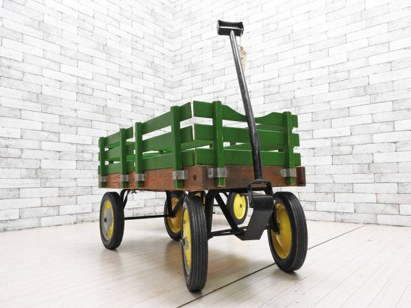 ジョンディア JOHN DEERE 木製カート ステークワゴン Stake Wagon 2連 インダストリアル アクメ取扱 USビンテージ ガーデニング 子供玩具 ●