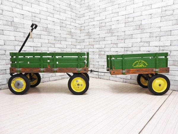 ジョンディア JOHN DEERE 木製カート ステークワゴン Stake Wagon 2連 インダストリアル アクメ取扱 USビンテージ ガーデニング 子供玩具 ●