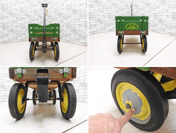 ジョンディア JOHN DEERE 木製カート ステークワゴン Stake Wagon 2連 インダストリアル アクメ取扱 USビンテージ ガーデニング 子供玩具 ●