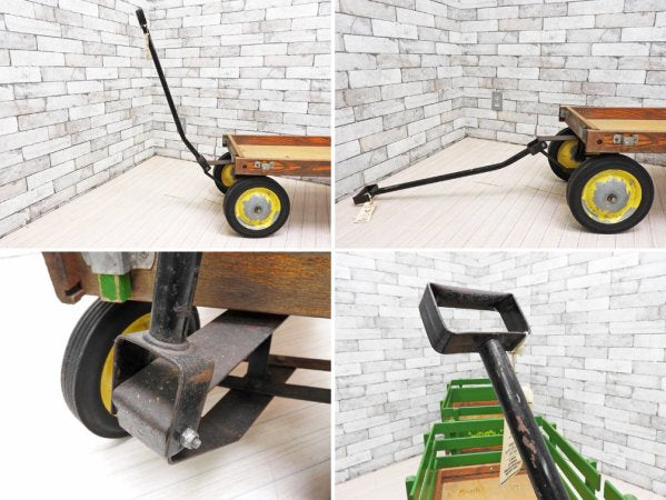 ジョンディア JOHN DEERE 木製カート ステークワゴン Stake Wagon 2連 インダストリアル アクメ取扱 USビンテージ ガーデニング 子供玩具 ●