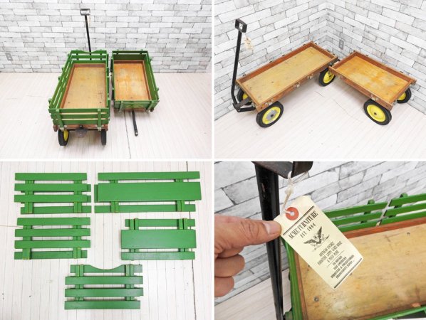 ジョンディア JOHN DEERE 木製カート ステークワゴン Stake Wagon 2連 インダストリアル アクメ取扱 USビンテージ ガーデニング 子供玩具 ●