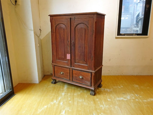 オールドメゾン Old maison ビンテージ チーク無垢材 キャビネット Old teak wood cabinet 造作棚受付 ★