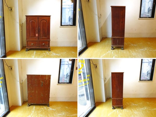 オールドメゾン Old maison ビンテージ チーク無垢材 キャビネット Old teak wood cabinet 造作棚受付 ★