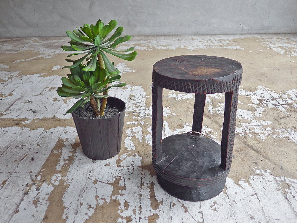 エチオピア コーヒーテーブル 一人用 木彫り ディスプレイ台 花台 アフリカ プリミティブ ♪