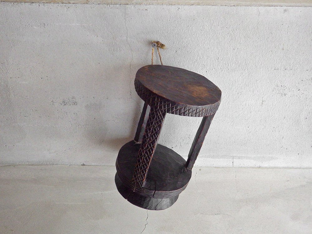 エチオピア コーヒーテーブル 一人用 木彫り ディスプレイ台 花台 アフリカ プリミティブ ♪