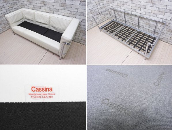 カッシーナ Cassina LC2 ソファ 3S ポリエステルパッディング仕様 ル・コルビュジェ グランコンフォール ホワイト×クローム MoMA永久所蔵品 定価:168万 ●