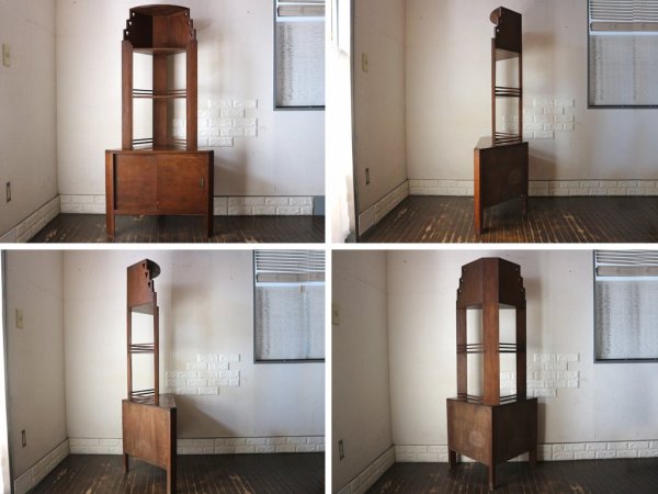 アールデコ artdeco ビンテージ 木製コーナーキャビネット Vintage corner cabinet シェルフ 本棚 飾り棚 ◎