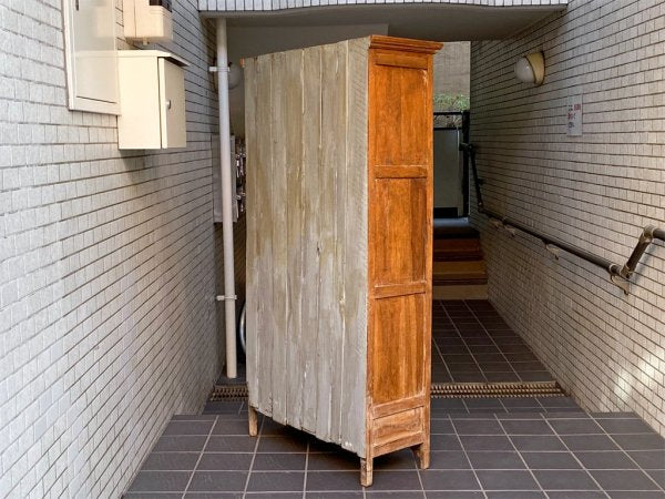 オールドメゾン old maison オールドチーク 無垢材 ガラスキャビネット 飾り棚 本棚 古材 ■