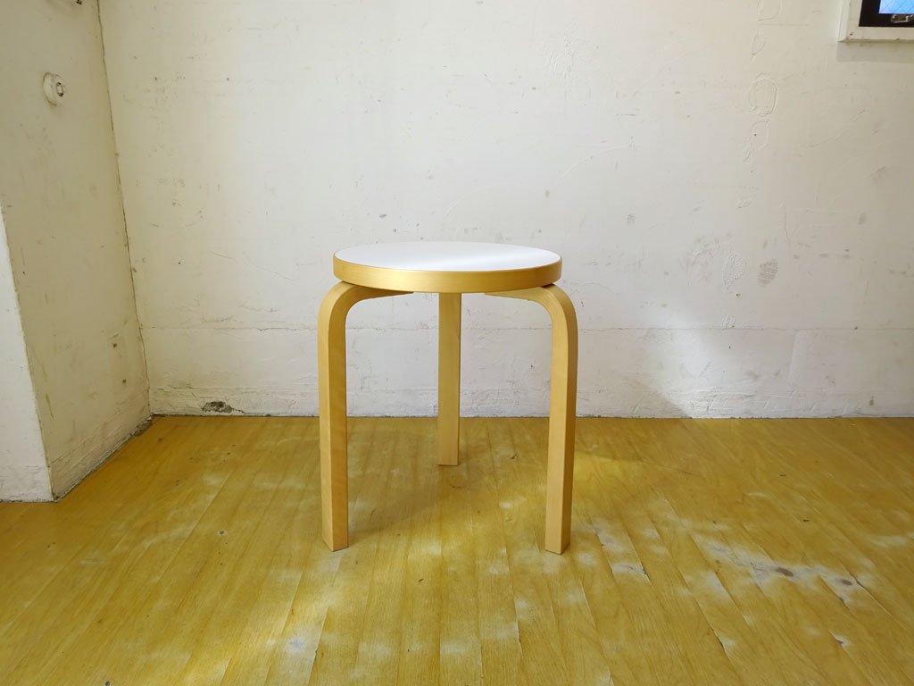 アルテック artek スツール60 Stool60 バーチ材 × ホワイトラミネート 3本脚 アルヴァ・アアルト フィンランド 北欧家具 元箱付 ★