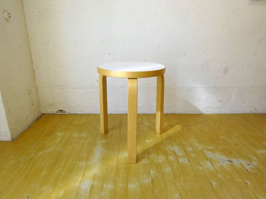 アルテック artek スツール60 Stool60 バーチ材 × ホワイトラミネート 3本脚 アルヴァ・アアルト フィンランド 北欧家具 元箱付 ★