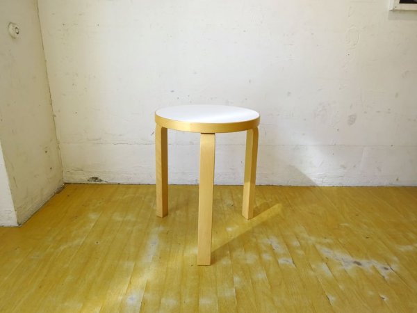 アルテック artek スツール60 Stool60 バーチ材 × ホワイトラミネート 3本脚 アルヴァ・アアルト フィンランド 北欧家具 元箱付 ★