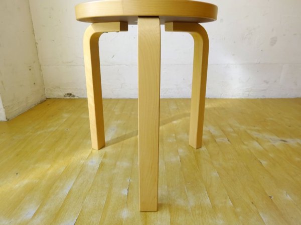 アルテック artek スツール60 Stool60 バーチ材 × ホワイトラミネート 3本脚 アルヴァ・アアルト フィンランド 北欧家具 元箱付 ★