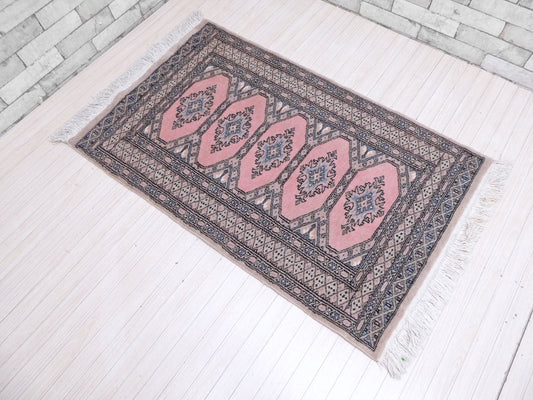 パキスタン製 ビンテージ ウール100% 絨毯 ラグ 140×68cm マット ●