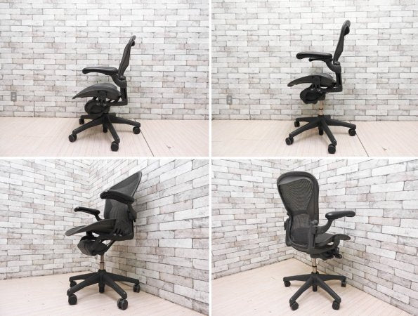 ハーマンミラー Herman Miller アーロンチェア Aeron Chair スタンダード Bサイズ グラファイトカラー グラファイトベース デスクチェア フル装備 ●