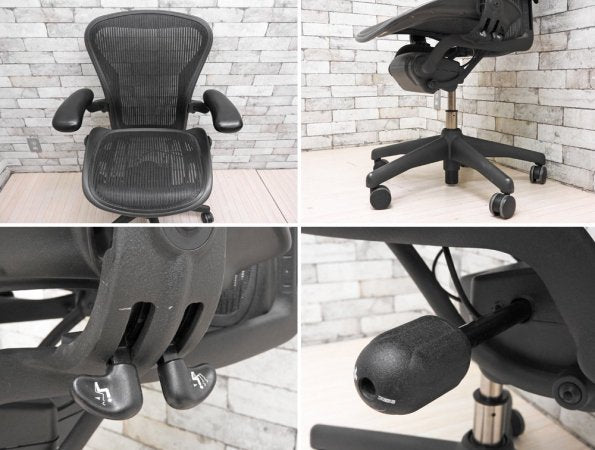 ハーマンミラー Herman Miller アーロンチェア Aeron Chair スタンダード Bサイズ グラファイトカラー グラファイトベース デスクチェア フル装備 ●