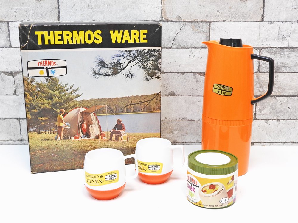 サーモス THERMOS WARE 卓上魔法瓶 & マグカップ ×2 & スナックジャー 4点セット 箱付 デッドストック レトロ MADE IN ENGLAND ●