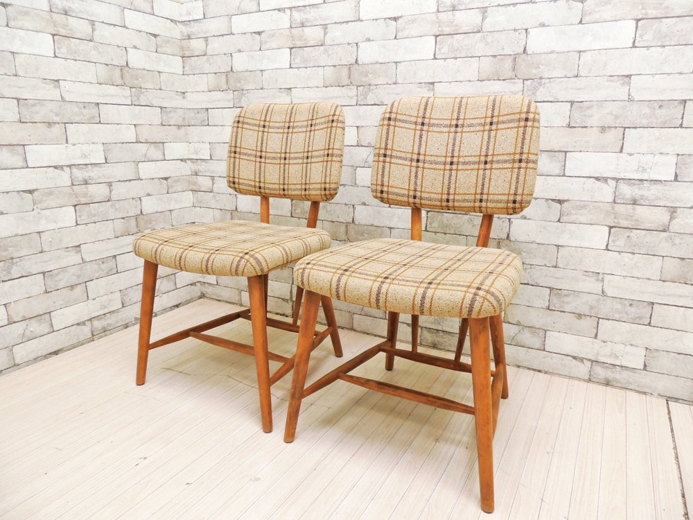 カロレ calore リオ RIO ダイニングチェア ビーチ材 × ファブリックシート チェック柄 2脚セット 定価：1脚￥39,900-以上 ●