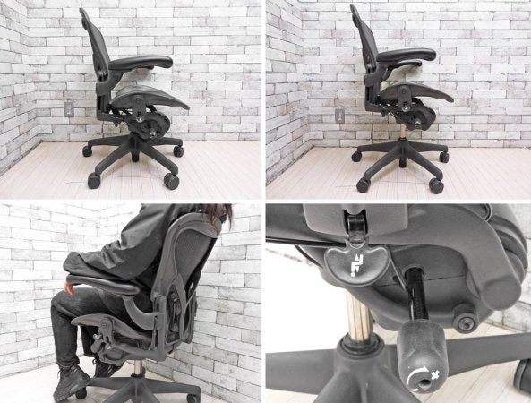 ハーマンミラー Herman Miller アーロンチェア Aeron Chair Aサイズ ポスチャーフィット クラシックカーボン グラファイトベース デスクチェア フル装備 ●