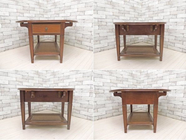 ヨーロピアンクラシカルデザイン バタフライサイドテーブル ラタン コーヒーテーブル W41-65-89.5cm アンティークスタイル ●