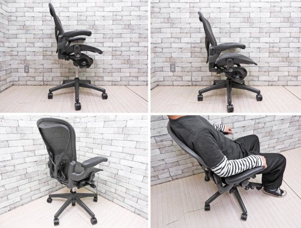 ハーマンミラー HermanMiller アーロンチェアライト Aeron Chair Lite アーム付 Bサイズ ポスチャーフィット クラシックカーボン グラファイトベース ●