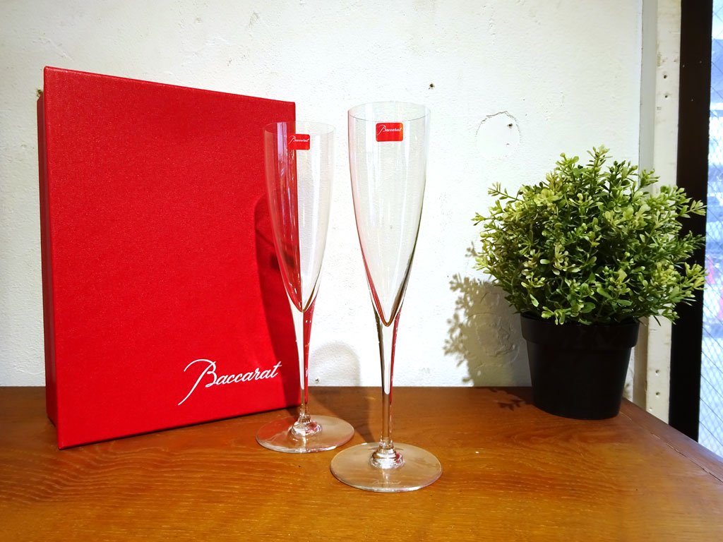 バカラ Baccarat ドン ペリニョン シャンパンフルート Dom P&#233;rignon Champagne flute 2客 ペア 未使用保管品 ★