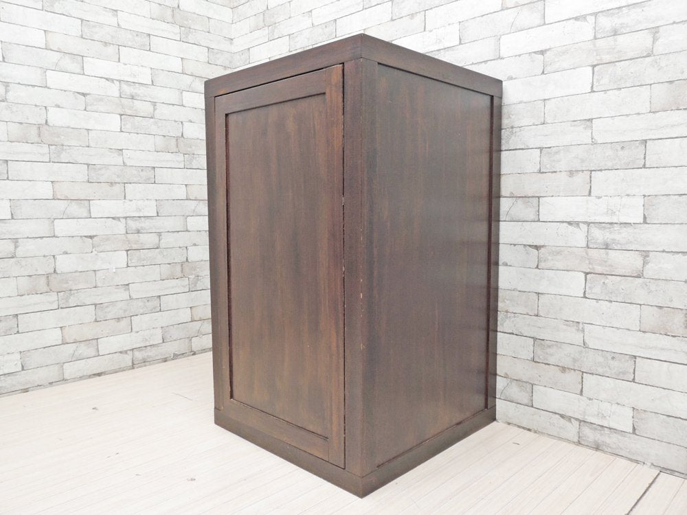 ビンテージスタイル Vintage Style 木製キャビネット 3段 ダークブラウン プッシュオープン H100cm ●