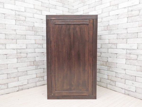 ビンテージスタイル Vintage Style 木製キャビネット 3段 ダークブラウン プッシュオープン H100cm ●