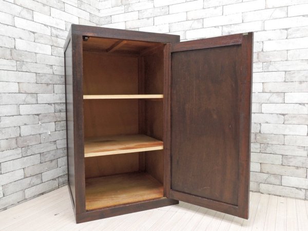ビンテージスタイル Vintage Style 木製キャビネット 3段 ダークブラウン プッシュオープン H100cm ●