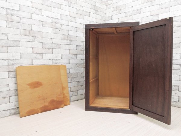 ビンテージスタイル Vintage Style 木製キャビネット 3段 ダークブラウン プッシュオープン H100cm ●