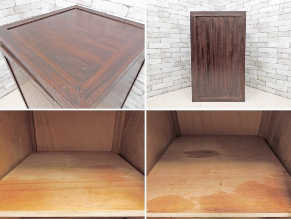 ビンテージスタイル Vintage Style 木製キャビネット 3段 ダークブラウン プッシュオープン H100cm ●