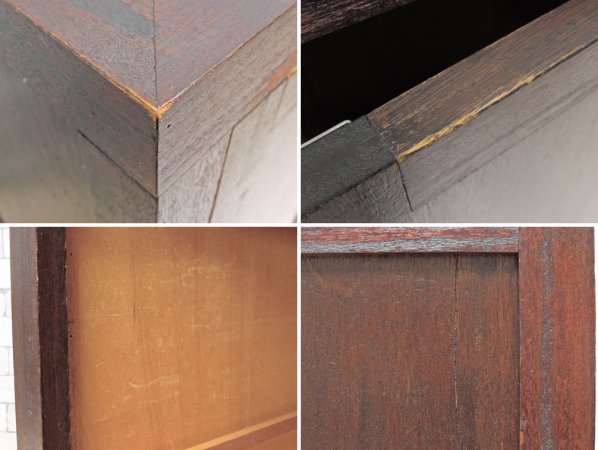 ビンテージスタイル Vintage Style 木製キャビネット 3段 ダークブラウン プッシュオープン H100cm ●
