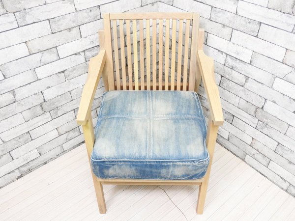 ダブルティー WTW アームチェア APERTO CHAIR NT アペルト ラウンジチェア ソファ アッシュ材 デニム地 西海岸 ウエストコースト 定価74,800円 ●