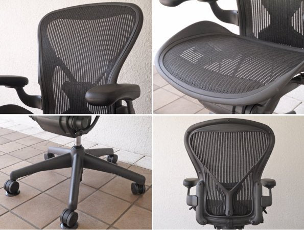 ハーマンミラー HermanMiller アーロンチェアライト Aeron Chair Lite アーム付 Bサイズ ポスチャーフィット クラシックカーボン グラファイトベース ◇